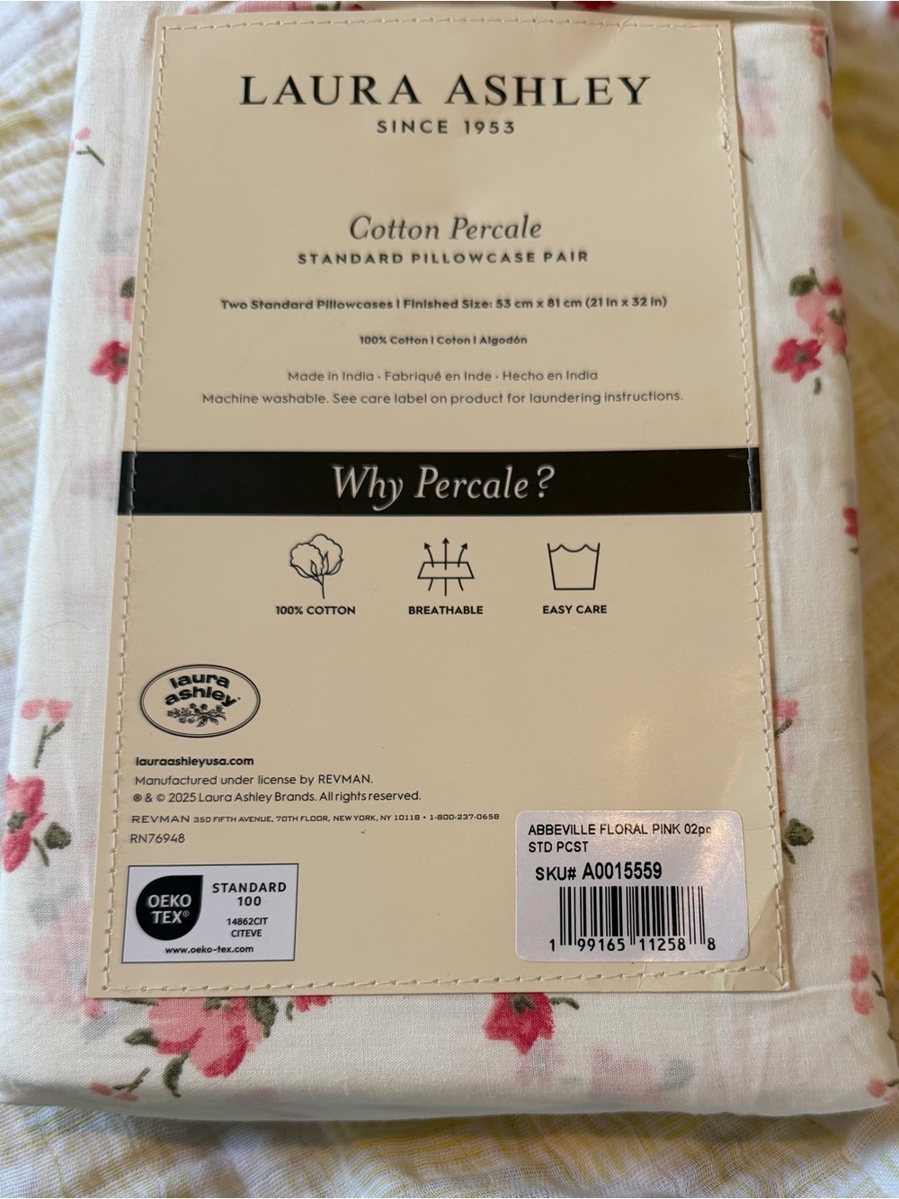 NWT ~ Laura Ashley Cotton Percale Floral Standard Set Pillowcases - Picture 2 of 4
